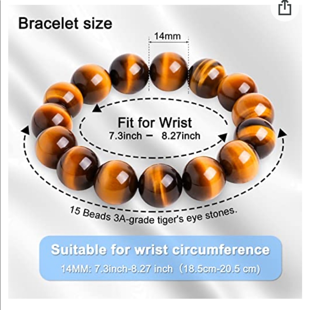 Natural Yellow Tiger's Eye Bracelet 12mm or 14mm - Picture 6 of 8